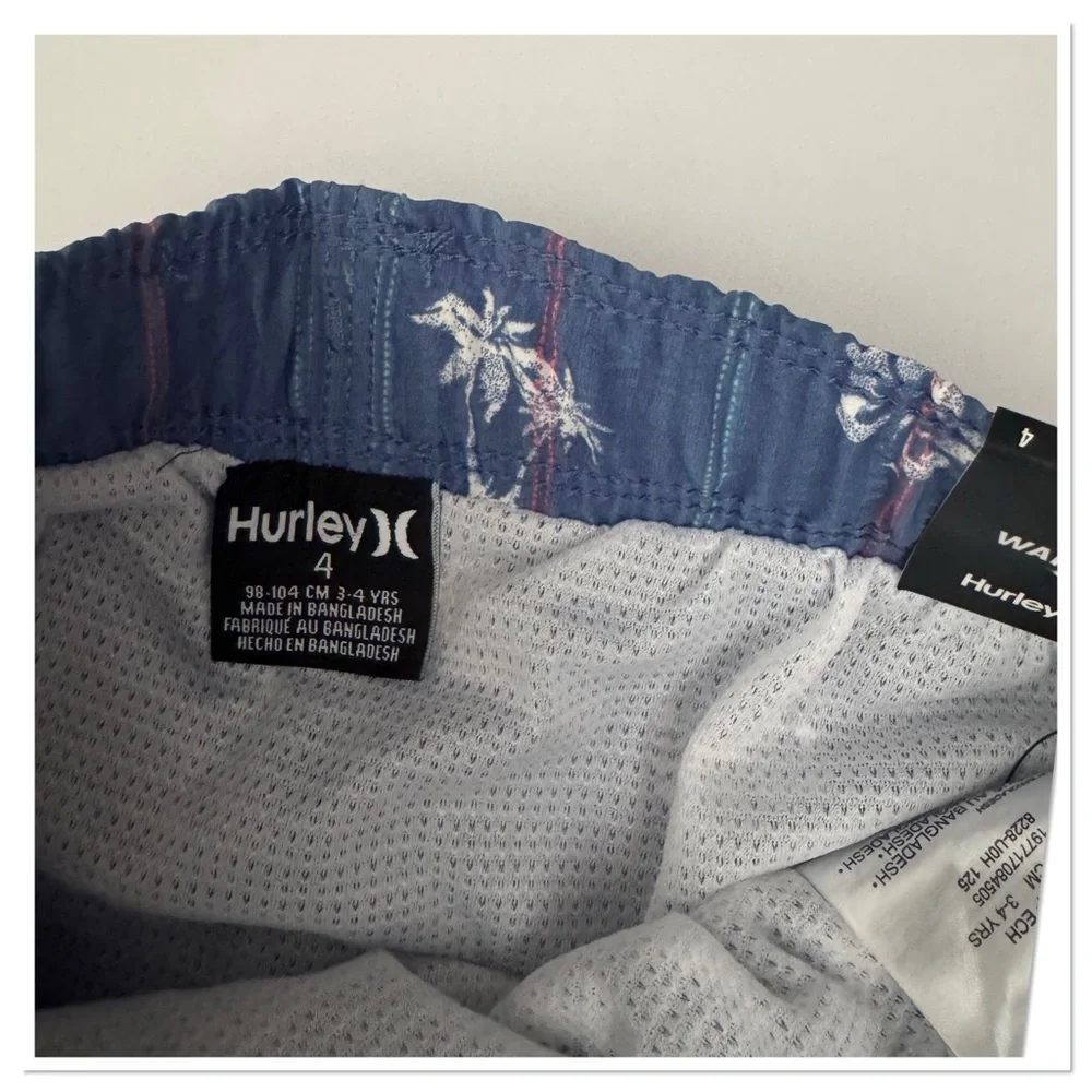 Hurley Kids Paradise Stripe Pull On Blue Tropical Print Swim Shorts